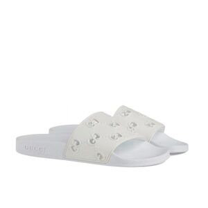 Gucci White Rubber GG Slide Sandal, New